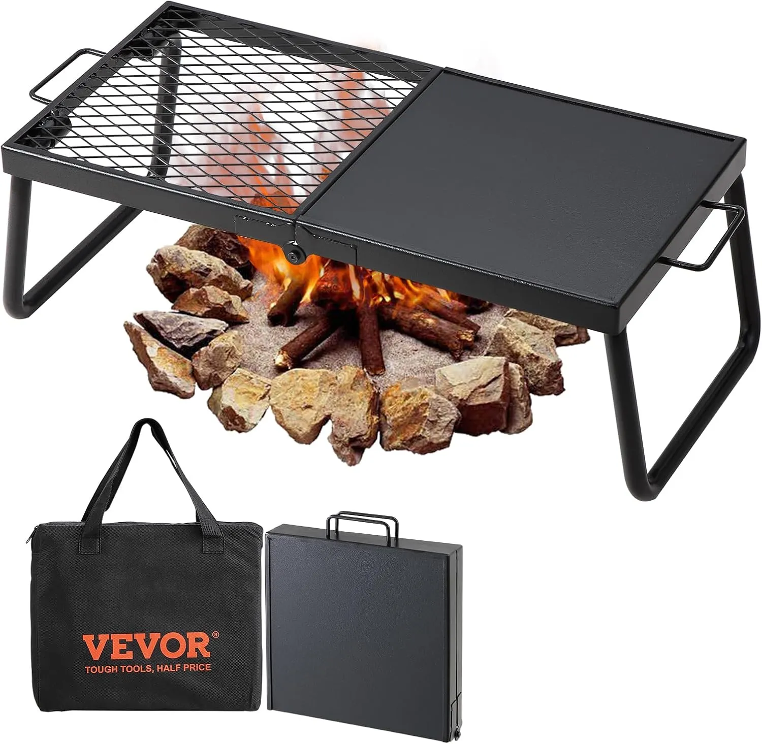 Home 42 VEVOR Folding Campfire Grill, Heavy Duty Steel Mesh Grate, 22.4" Portable Camping Grates Over Fire Pit, Camp Fire Cooking Equipment with Legs Carrying Bag, Grilling Rack for Outdoor Open Flame Cooking